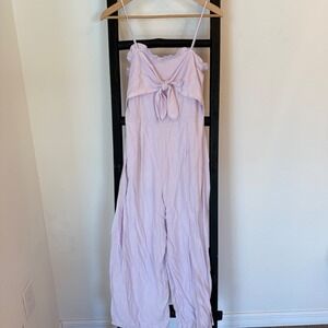 Blue Rain Lavender Tie Front Ruffle Wide Leg Jumpsuit